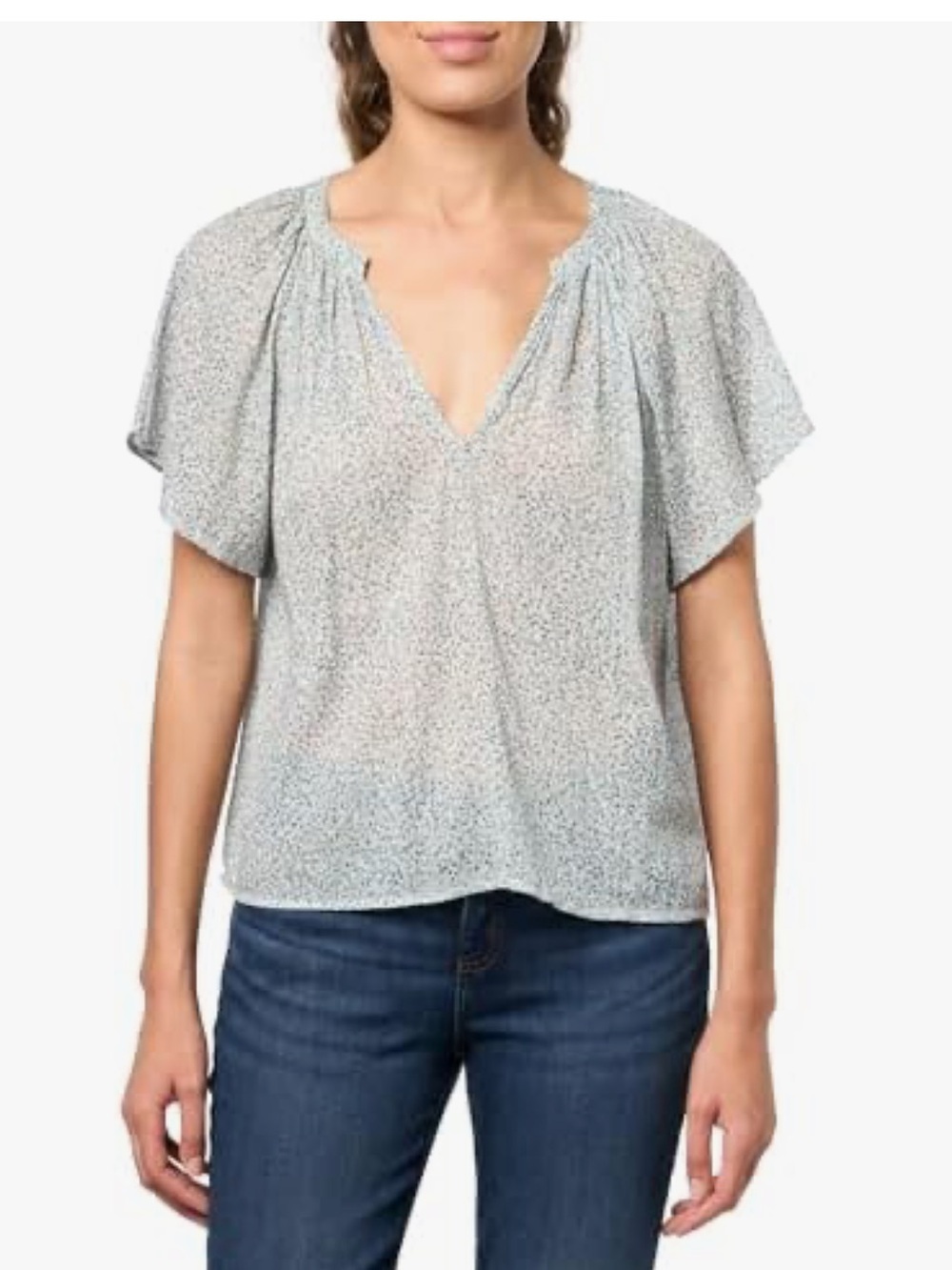 Velvet by Graham & Spencer Pale Blue Micro Floral V-Neck Flutter Top XS